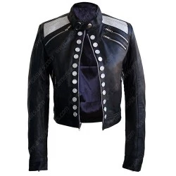 Women Long Sleeves Black Leather Jacket