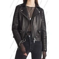 Women Moto Jacket With Padded Sleeves