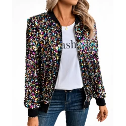 Women Multicolor Sequin Bomber Jacket