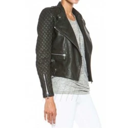 Women Olive Green Quilted Leather Jacket