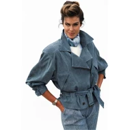 Women’s Blue Suede Leather Belted Jacket