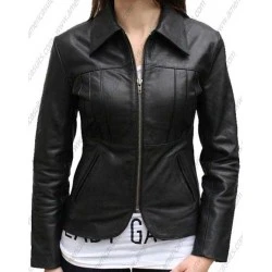 Women Slimfit Style Black Leather Jacket