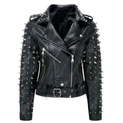 Women Studded Biker Leather Jacket