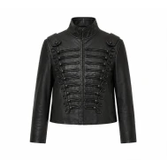 Womens Black Cropped Military Leather Jacket