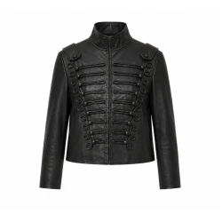 Womens Black Cropped Military Leather Jacket