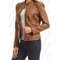Womens Faux Leather Zip Up Moto Biker Jacket