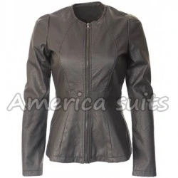 Womens Peplum Collarless Black Jacket
