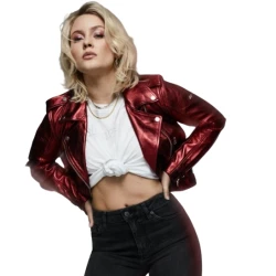 Zara Larsson Red Metallic Faux Leather Jacket Zara Larsson Red Metallic Faux Leather Jacket