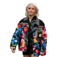 Zara Larsson Studded Floral Multicolor Jacket