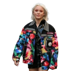 Zara Larsson Studded Floral Multicolor Jacket Zara Larsson Studded Floral Multicolor Jacket