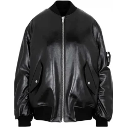 Kim Kardashian Oversized Black Bomber Leather Jacket