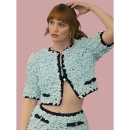 Leighton Meester Nobody Wants This S02 Blue Textured Crop Jacket Skirt Set