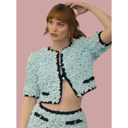 Leighton Meester Nobody Wants This S02 Blue Textured Crop Jacket Skirt Set