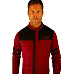 The Running Man 2025 Glen Powell Red Jacket