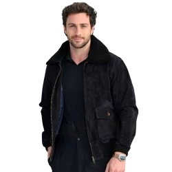 Aaron Taylor Kraven The Hunter Black Suede Jacket