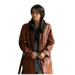 Aurora Giovinazzo The Big Fake Leather Coat