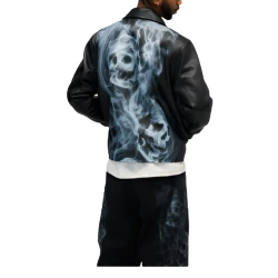 Black Leather Jacket With Smoke Skull Black Leather Jacket With Smoke Skull