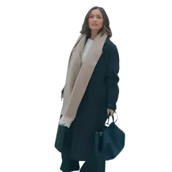Champagne Problems 2025 Minka Kelly Teal Blue Wool Coat 