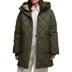 Diamond Quilted Olive Winter Hooded Jacket