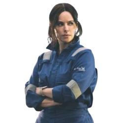Emily Hampshire The Rig 2025 Rose Blue Jacket