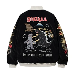 Godzilla Black Embroidered Bomber Jacket