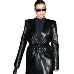 Hailey Bieber Black Belted Trench Coat