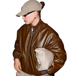 Hailey Rhode Bieber 2024 Brown Leather jacket