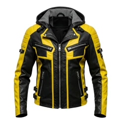 Hooded Biker Leather Jacket With Zipper Style