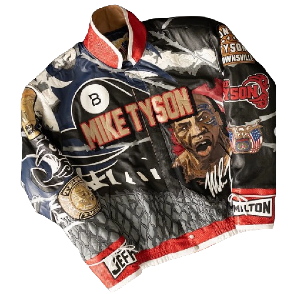 ジャケット・アウター 90s MGM GRAND LEATHER JACKET MIKE TYSON Exclusive MGM GRAND Popeye The Sailor Boxing White Leather Jacket