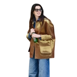 Anne Hathaway Gold Shirt Style Jacket