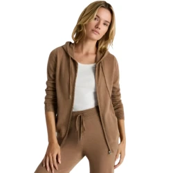 Knit Zip Up Hoodie Camel Brown