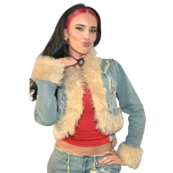 Kylie Cantrall Blue Fox Fur Cropped Denim Jacket Kylie Cantrall Blue Fox Fur Cropped Denim Jacket