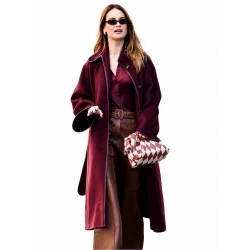 Lily James Burgundy Coat