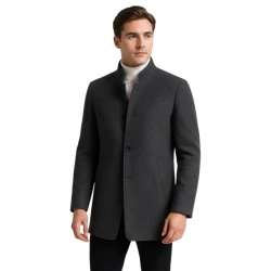 Mens Grey Wool Stand Collar Coat Mens Grey Wool Stand Collar Coat