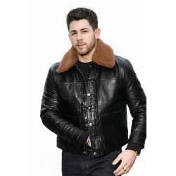 Nick Jonas Black Shearling Leather Jacket