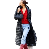 NYC Irina Shayk Black Hooded Coat