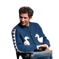 Swan Cardigan Josh O Connor Navy Blue Sweater Swan Cardigan Josh O Connor Navy Blue Sweater
