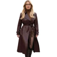 Sydney Sweeney Brown Leather Coat