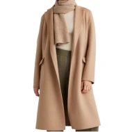 Womens Camel Wool Belted Long Coat