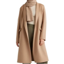 Womens Camel Wool Belted Long Coat