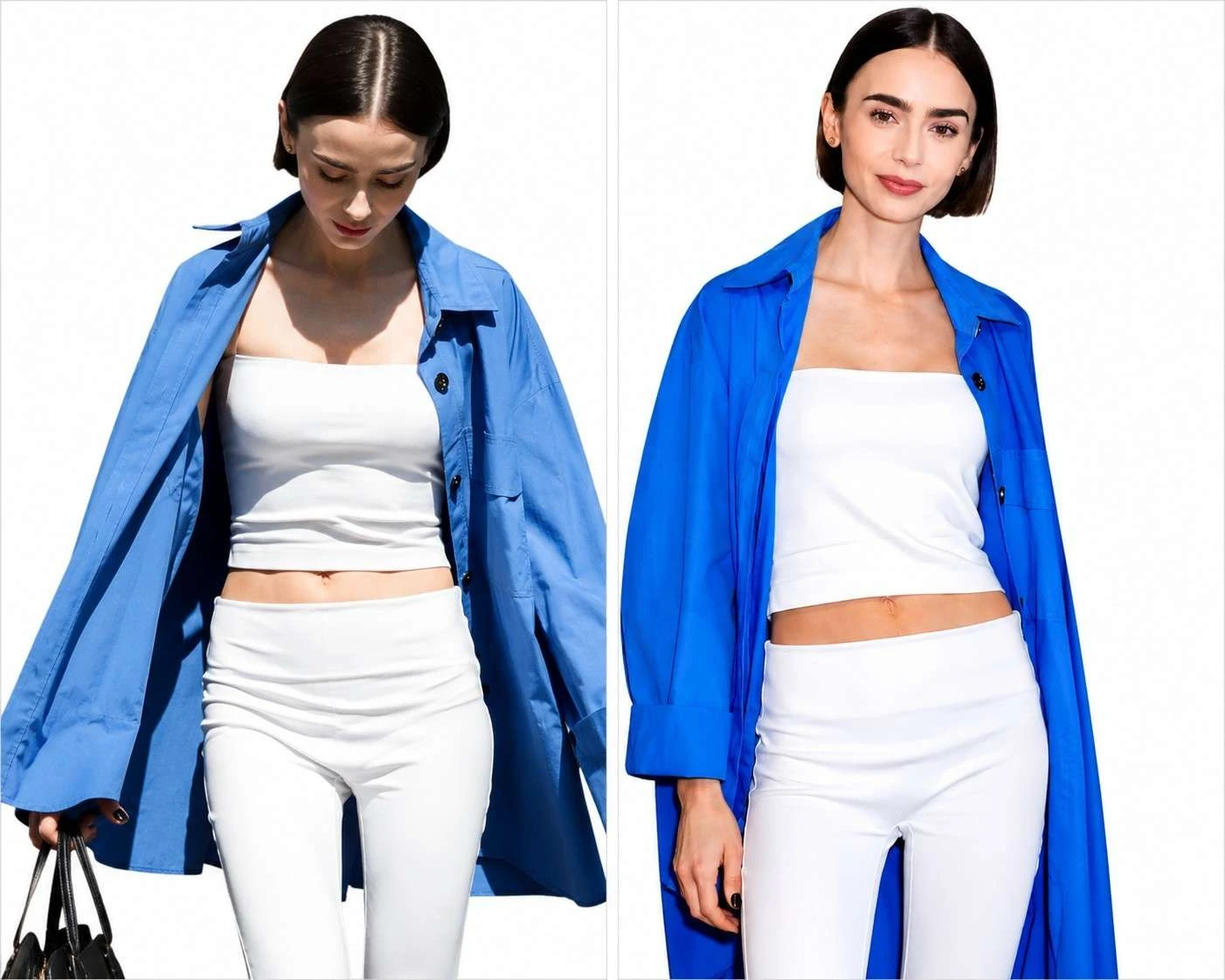 Lily Collins Wimbledon 2026 Blue Cotton Shirt Lily Collins wearing the Wimbledon 2026 Blue Cotton Shirt for Women