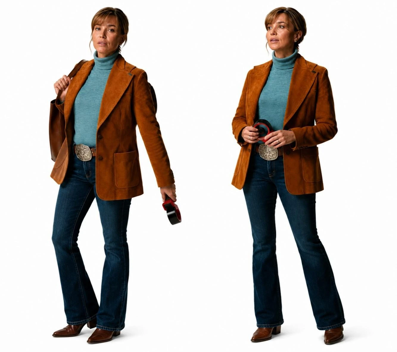 Marshals 2026 Belle Skinner Tan Suede Blazer America Suits