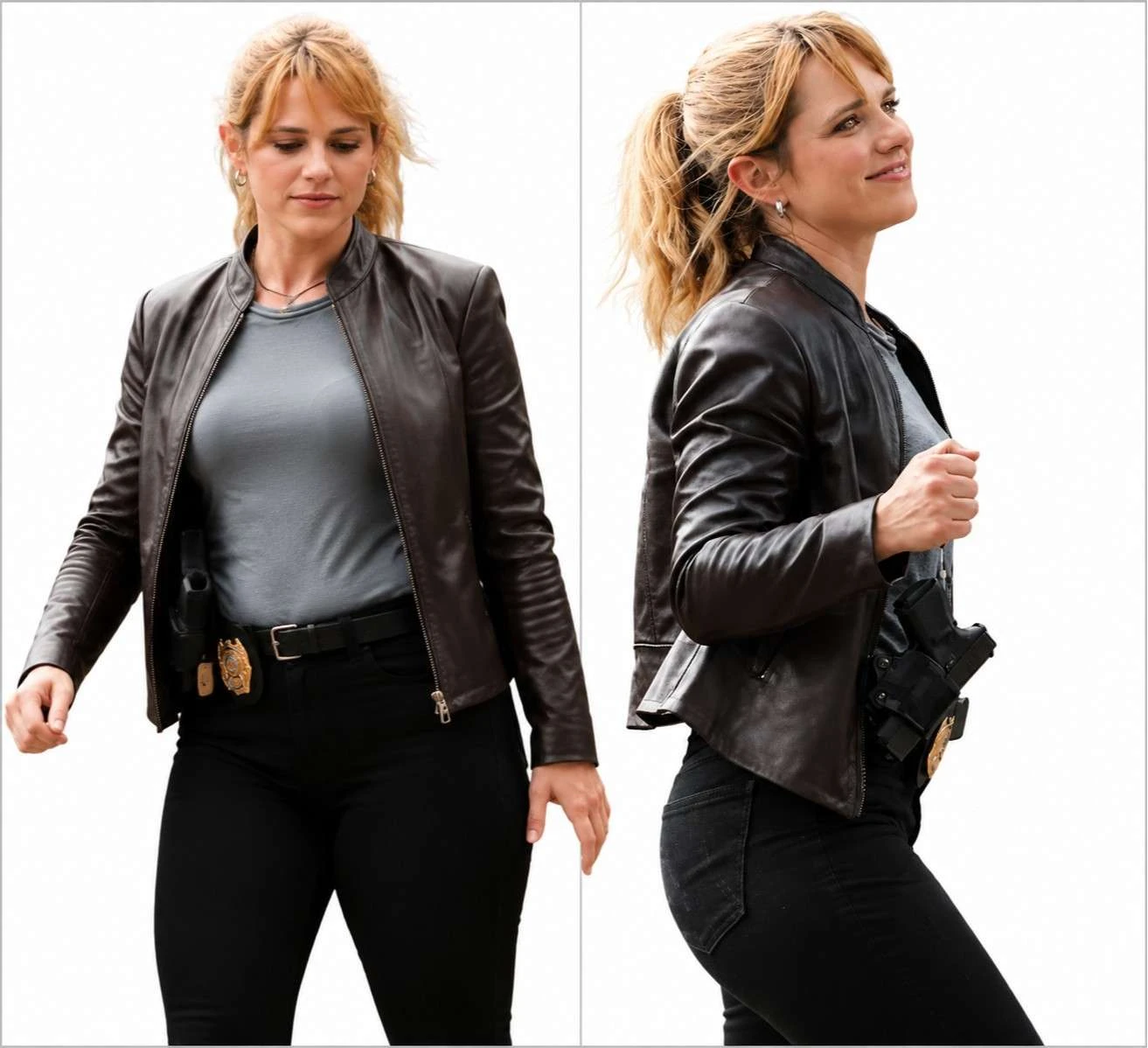 Jacqueline Byers wearing NCIS NY 2026 Brown Leather Jacket
