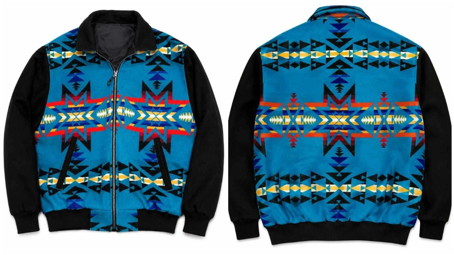 Sebastian Stan Hot Tub Time Machine Blue Aztec Pattern Jacket
