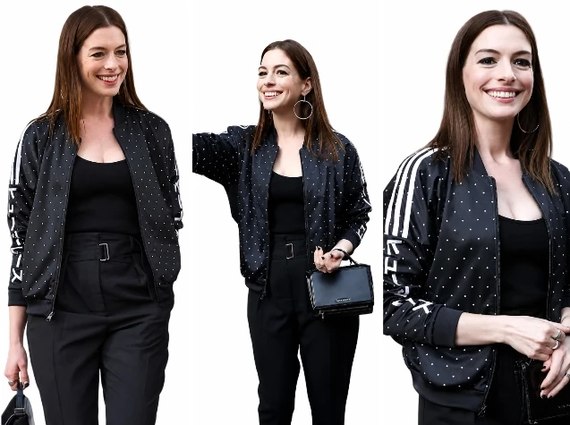 Anne Hathaway Polka Dot Bomber Jacket Front View