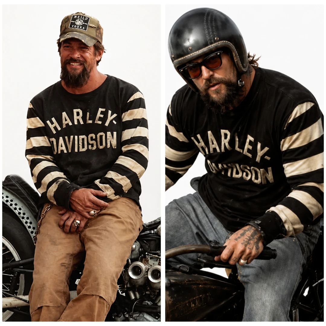 Jason Momoa On The Roam Season 2 Sweatshirt Striped Sleeve HBO Max Biker Style