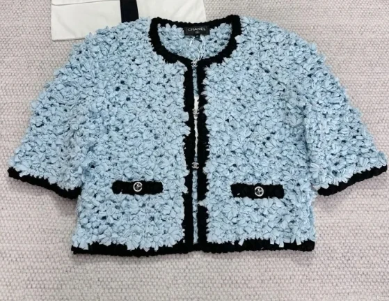 Leighton Meester Nobody Wants This S02 Blue Textured Crop Jacket Skirt Set