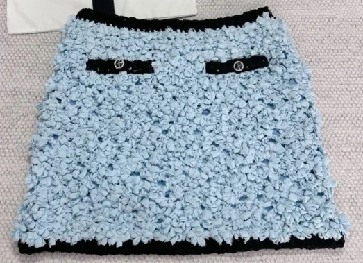 Leighton Meester Nobody Wants This S02 Blue Textured Crop Jacket Skirt Set