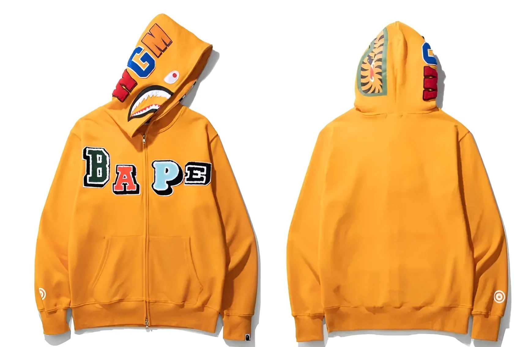 BAPE Shark Orange Hoodie Full Zip Streetwear America Suits