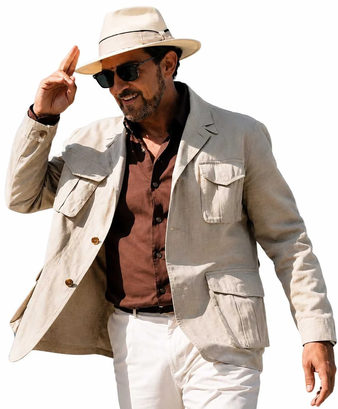 Antonio Banderas Above and Below 2026 Beige Cotton Safari Jacket